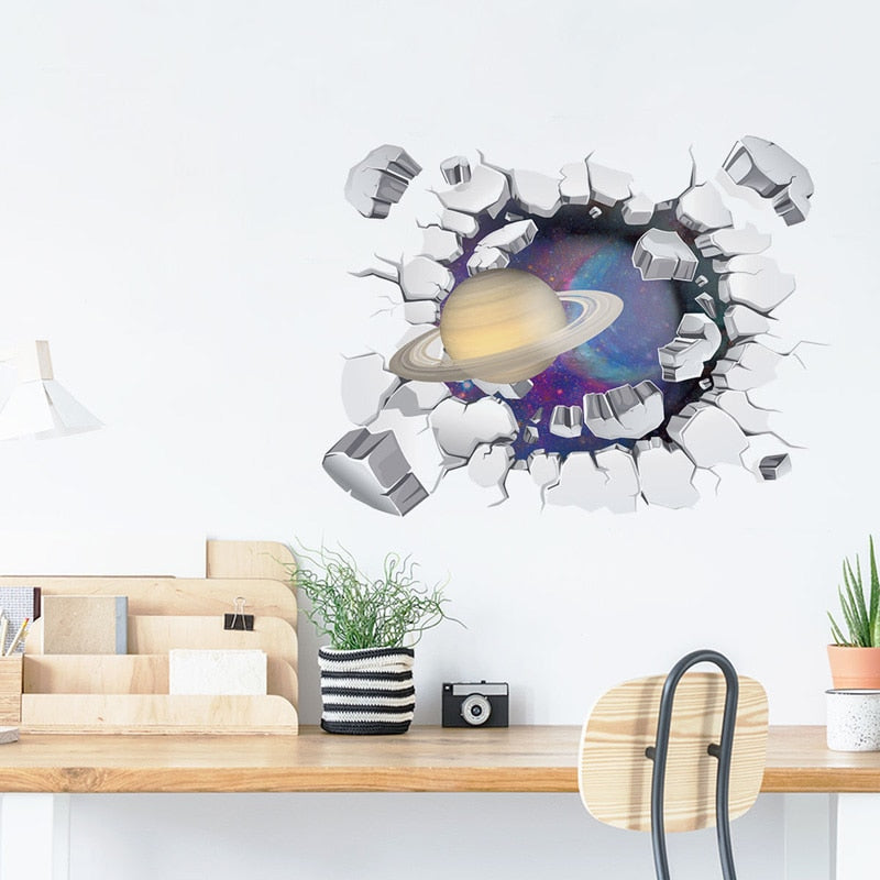 Planet Saturn Broken Wall Sticker