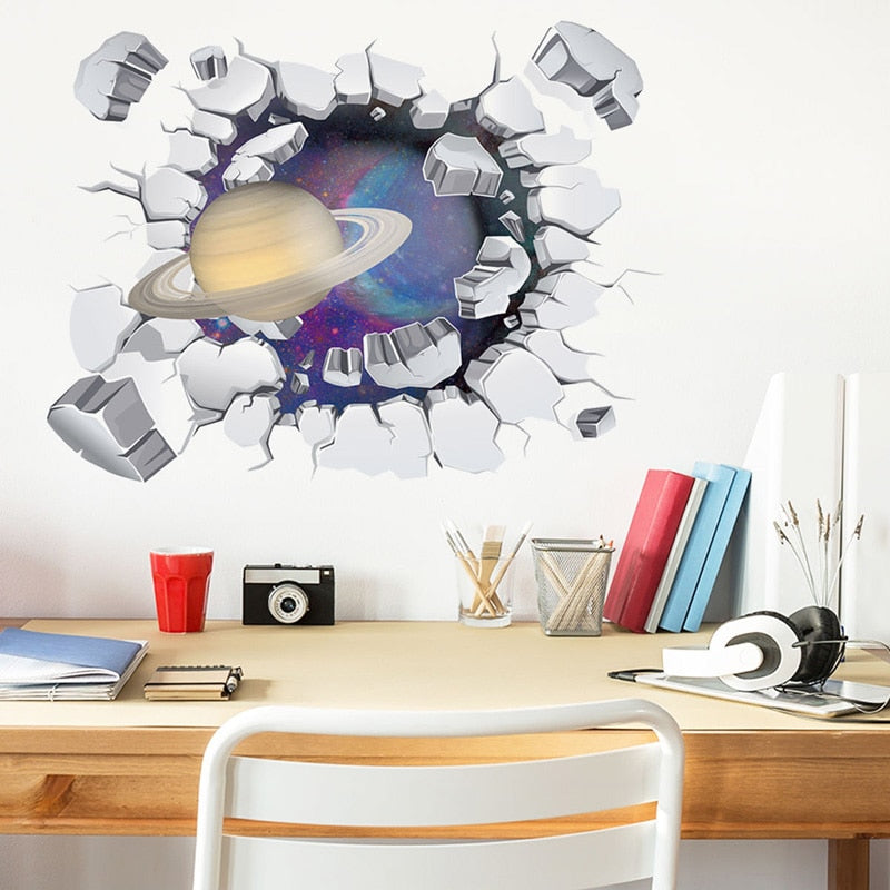 Planet Saturn Broken Wall Sticker