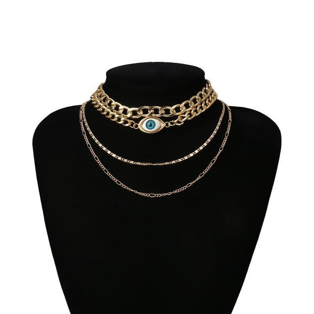 Lucky Eye Multi Choker Chain Necklace