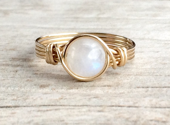 Natural Moonstone Rose Wire Wrapped Ring