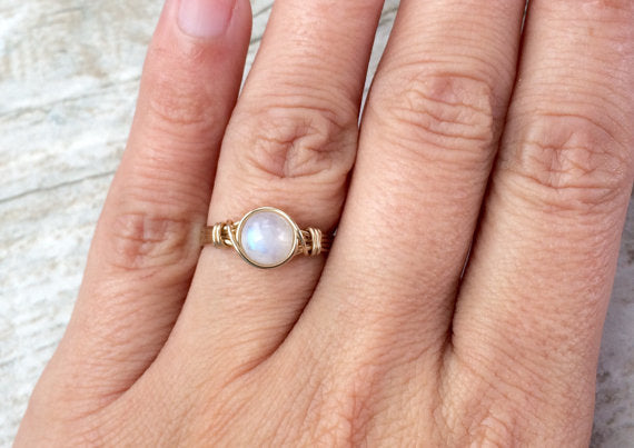 Natural Moonstone Rose Wire Wrapped Ring